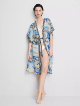 Bedrucktes Midi-Strandkleid im Wickelstil