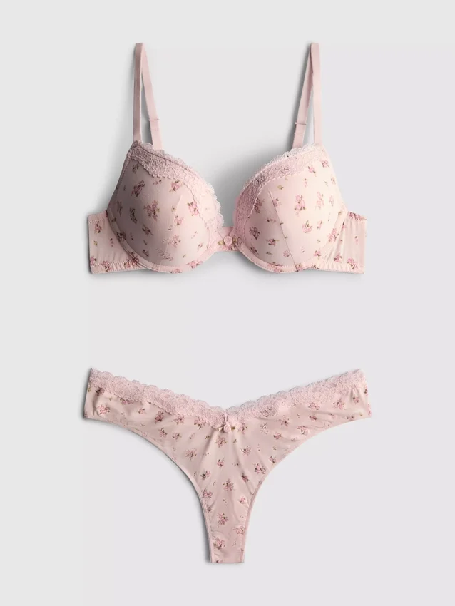 Bedrucktes Set aus Push-up-BH und String Bedrucktes Set aus Push-up-BH und String