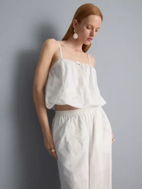 Besticktes, kurzes Cami-Top aus Baumwolle