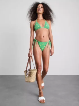 Bikini-Oberteil im Gingham-Muster mit Bananen-Stickerei
