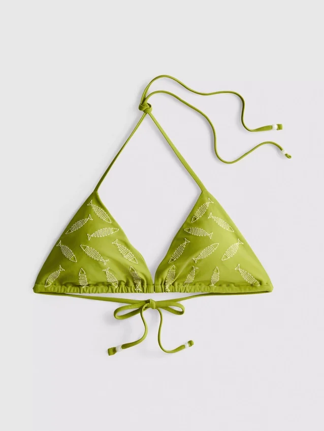 Bikini-Oberteil mit Dreiecks-Schnitt und Fischstickerei Bikini-Oberteil mit Dreiecks-Schnitt und Fischstickerei