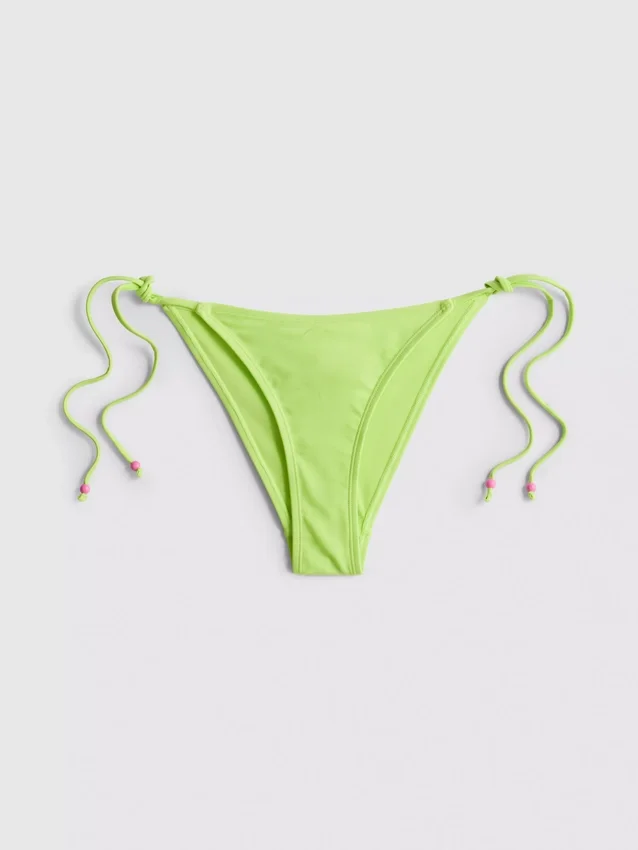 Bikini-Unterteil mit Perlenverzierung und seitlichen Bindebändern Bikini-Unterteil mit Perlenverzierung und seitlichen Bindebändern