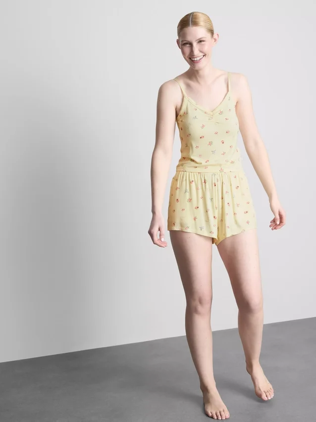 Blumiges, geripptes Schlafanzug-Top Blumiges, geripptes Schlafanzug-Top