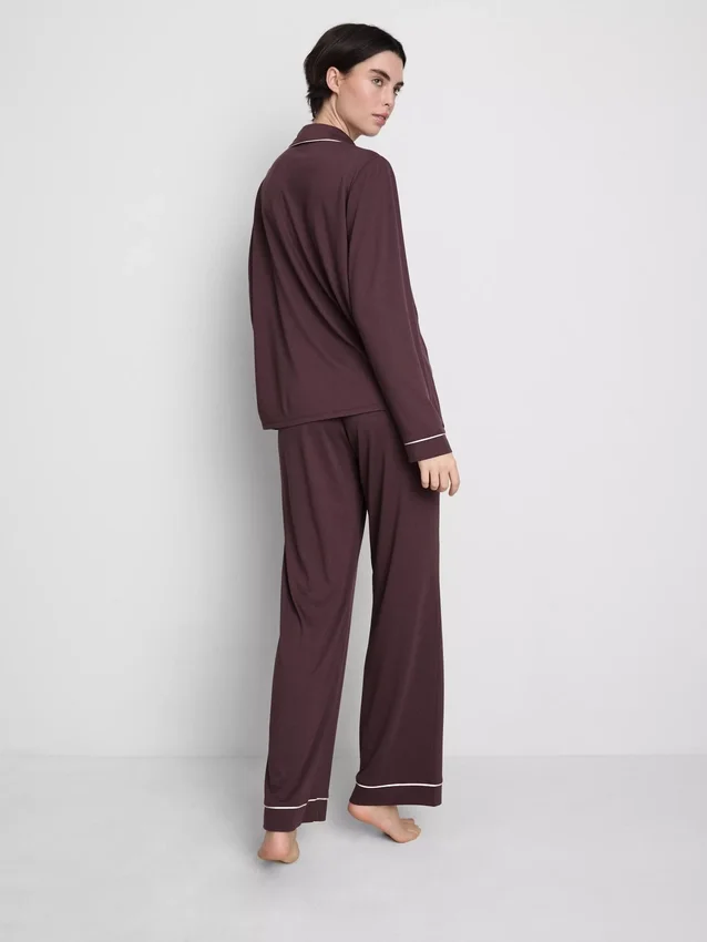Boyfriend-Schlafanzug aus Jersey mit Paspelierung Boyfriend-Schlafanzug aus Jersey mit Paspelierung