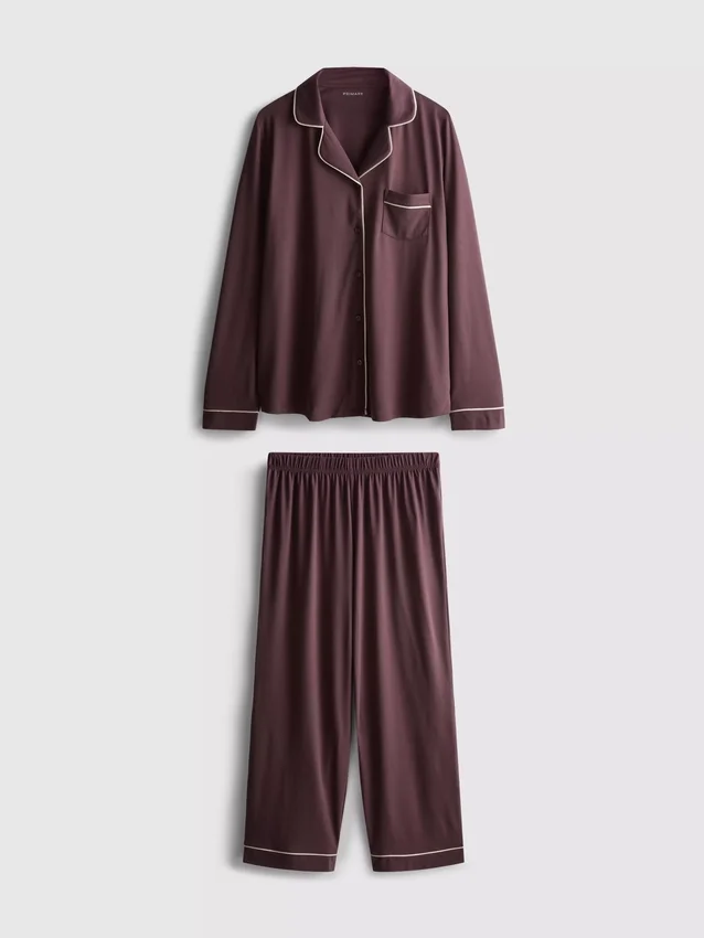 Boyfriend-Schlafanzug aus Jersey mit Paspelierung Boyfriend-Schlafanzug aus Jersey mit Paspelierung