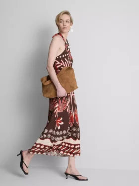 Das bedruckte Midi-Kleid im Neckholder-Stil aus Leinenmischung