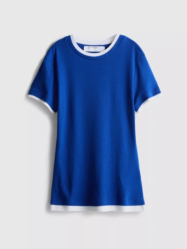 Doppellagiges T-Shirt mit Rundhalsausschnitt Doppellagiges T-Shirt mit Rundhalsausschnitt