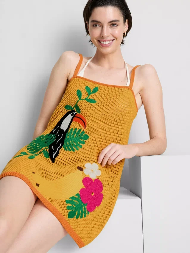 Gehäkeltes, besticktes Strand-Minikleid Gehäkeltes, besticktes Strand-Minikleid