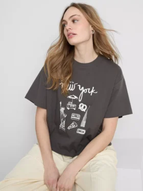 Geradliniges Grafik-T-Shirt aus Baumwolle