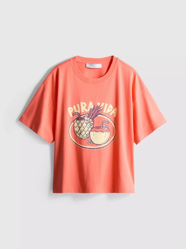 Geradliniges Grafik-T-Shirt aus Baumwolle Geradliniges Grafik-T-Shirt aus Baumwolle