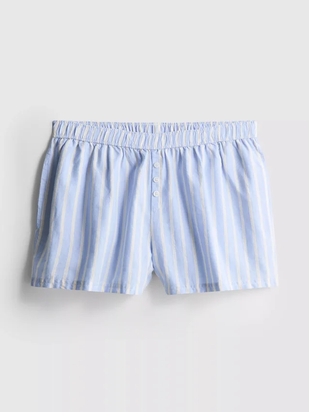 Gestreifte Oxford-Schlafanzug-Shorts aus Baumwolle Gestreifte Oxford-Schlafanzug-Shorts aus Baumwolle