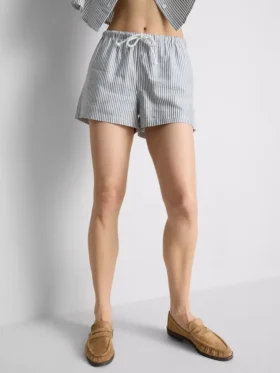 Gestreifte Oxford-Shorts mit hoher Taille