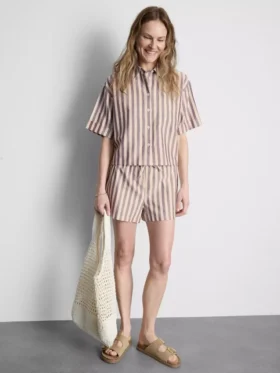Gestreifte Oxford-Shorts mit hoher Taille