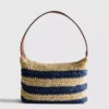 Gestreifte Raffia-Umhängetasche