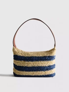 Gestreifte Raffia-Umhängetasche