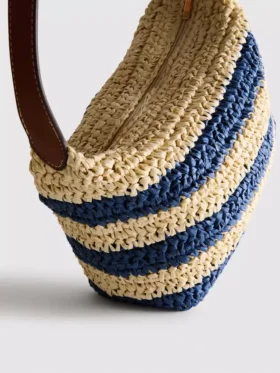 Gestreifte Raffia-Umhängetasche