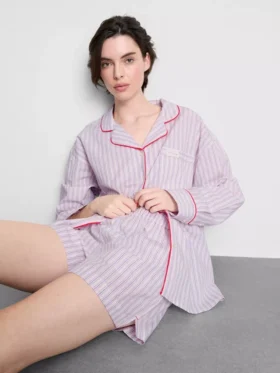 Gestreifte Schlafanzug-Shorts aus Baumwolle im „Room Service“-Stil