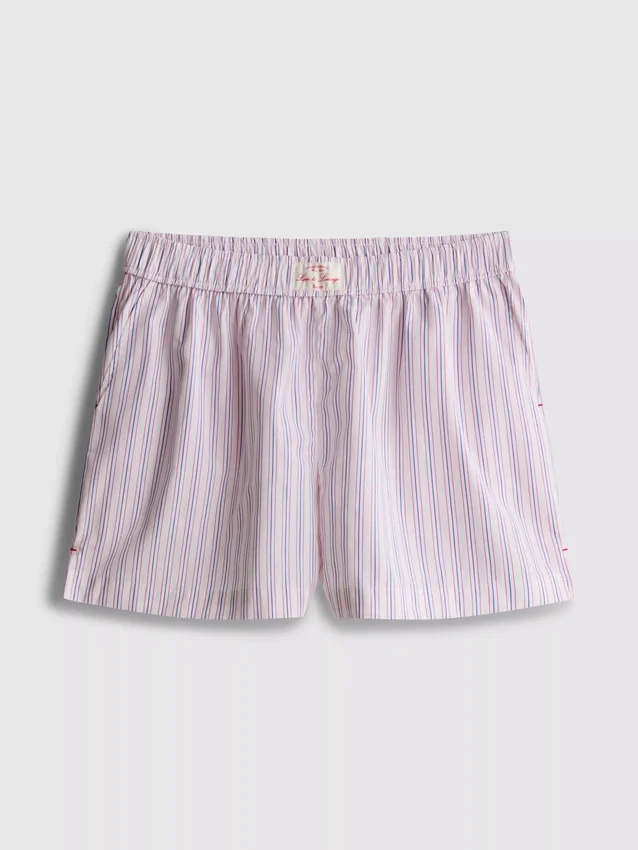Gestreifte Schlafanzug-Shorts aus Baumwolle im „Room Service“-Stil Gestreifte Schlafanzug-Shorts aus Baumwolle im „Room Service“-Stil