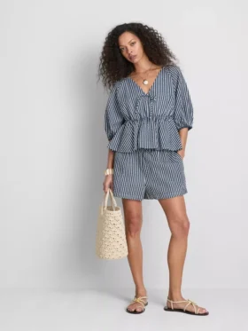 Gestreifte Seersucker-Bluse mit Puffärmeln von Paula Echevarría