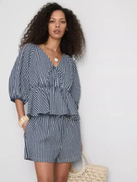 Gestreifte Seersucker-Bluse mit Puffärmeln von Paula Echevarría