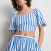 Gestreiftes Bardot-Top mit Puffärmeln
