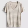 Gestreiftes Baumwoll-T-Shirt mit V-Ausschnitt