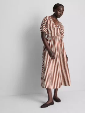 Gestreiftes Midaxi-Smockkleid aus Baumwolle