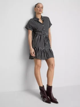 Gestreiftes Mini-Hemd-Kleid mit Stufenschnitt