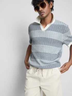 Gestricktes Polohemd mit strukturierten Streifen