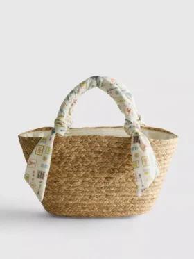 Gewebte Midi-Beuteltasche aus Stroh
