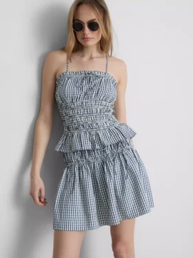 Gingham-Cami-Top mit gerafftem Peplum