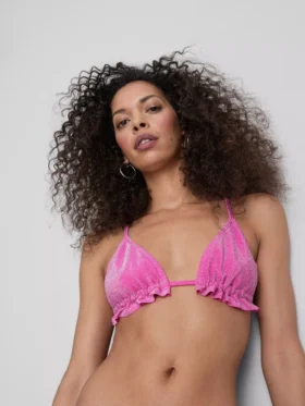 Glitzerndes Triangel-Bikini-Oberteil mit Rüschen