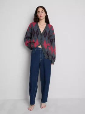 Hoch taillierte, konisch zulaufende Jeans aus Baumwoll-Denim