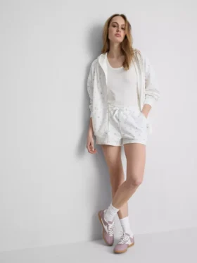 Hoodie mit durchgehendem Reißverschluss aus baumwollreichem Stoff mit Blumenmuster
