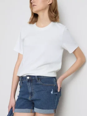 Jeansshorts mit mittlerer Leibhöhe und Umschlag