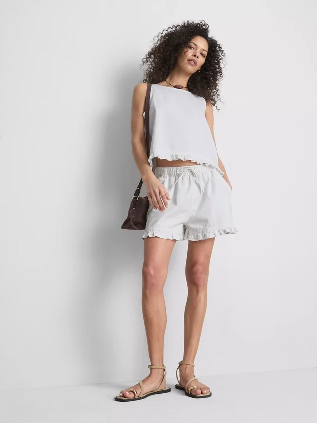 Jeansshorts mit Rüschen am Saum Jeansshorts mit Rüschen am Saum