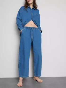 Jogginghose aus Baumwoll-Denim mit konischer Passform