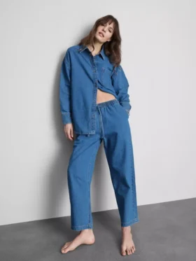 Jogginghose aus Baumwoll-Denim mit konischer Passform