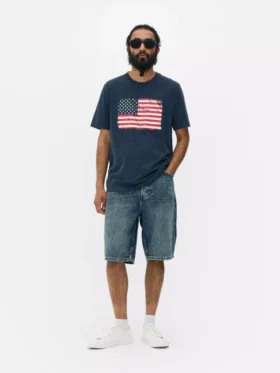 Kurzarm-T-Shirt mit amerikanischer Flagge