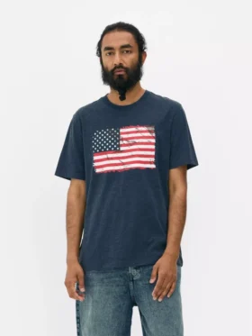 Kurzarm-T-Shirt mit amerikanischer Flagge