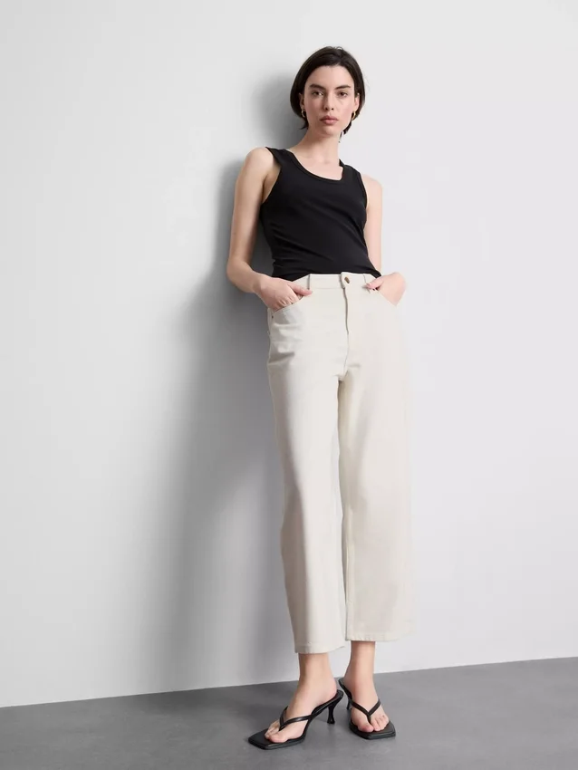 Kurze Denim-Jeans mit weitem Bein Kurze Denim-Jeans mit weitem Bein