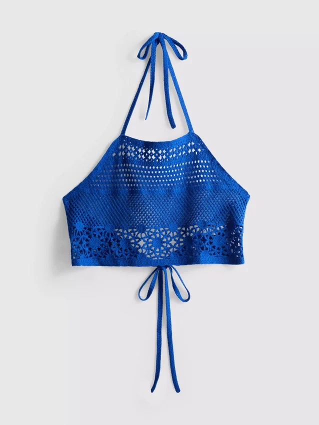 Kurzes Häkel-Top mit Neckholder-Ausschnitt Kurzes Häkel-Top mit Neckholder-Ausschnitt