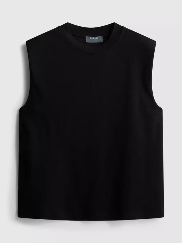 Kurzes, ärmelloses T-Shirt mit Schulterpolstern Kurzes, ärmelloses T-Shirt mit Schulterpolstern