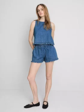 Kurzes Rüschen-Tanktop aus Baumwoll-Denim