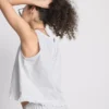 Kurzes Rüschen-Tanktop aus Baumwoll-Denim Kurzes Rüschen-Tanktop aus Baumwoll-Denim