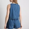 Kurzes Rüschen-Tanktop aus Baumwoll-Denim Kurzes Rüschen-Tanktop aus Baumwoll-Denim