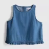 Kurzes Rüschen-Tanktop aus Baumwoll-Denim Kurzes Rüschen-Tanktop aus Baumwoll-Denim