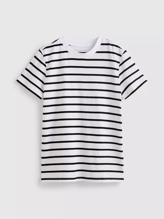 Kurzärmeliges, gestreiftes T-Shirt mit Rundhalsausschnitt Kurzärmeliges, gestreiftes T-Shirt mit Rundhalsausschnitt