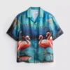 Kurzärmeliges Hemd mit Knöpfen und Flamingo-Print Kurzärmeliges Hemd mit Knöpfen und Flamingo-Print