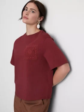 Kurzärmeliges Häkel-T-Shirt aus Baumwolle mit Shorts